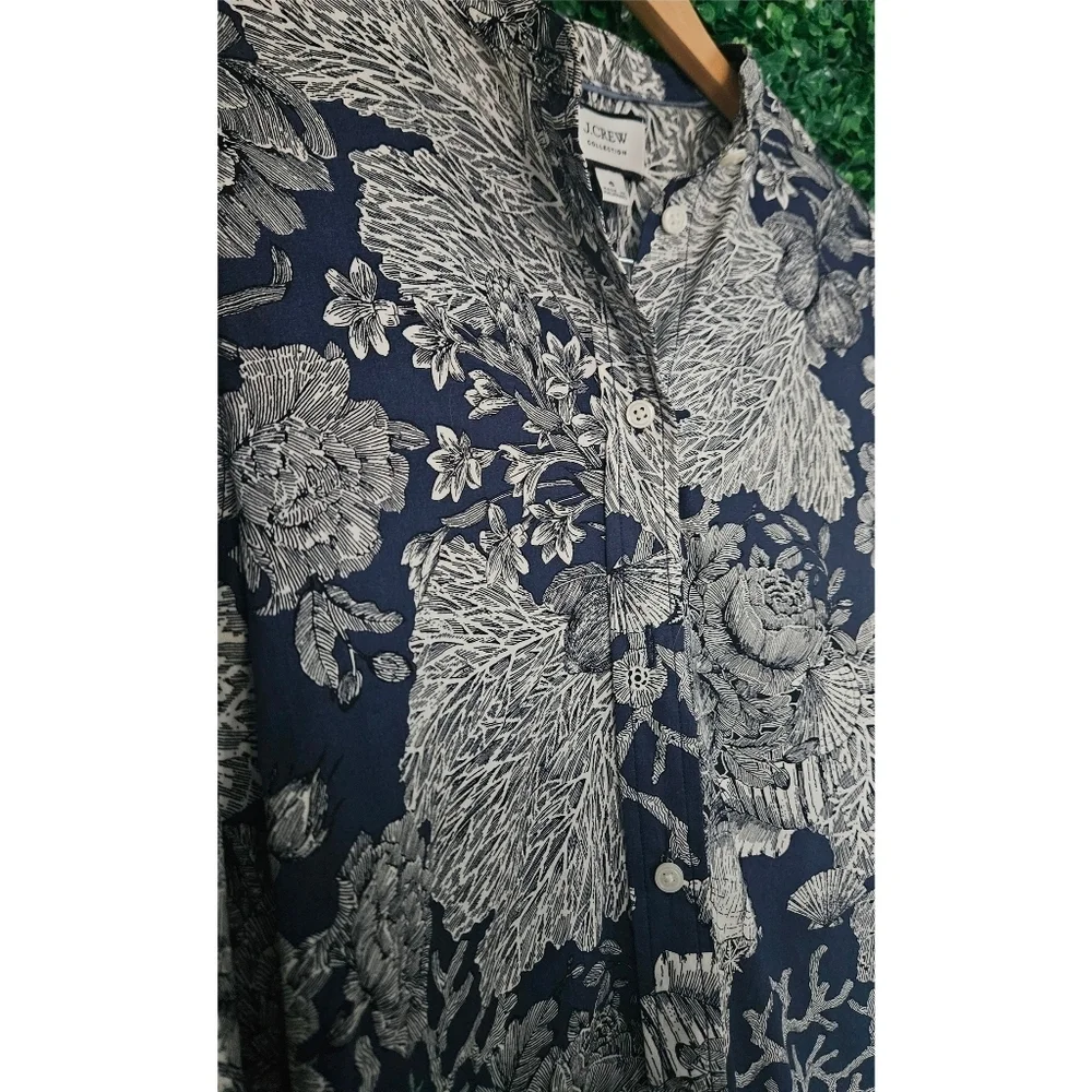 J. Crew Classic-fit collarless puff-sleeve shirt in Ratti® seashell print